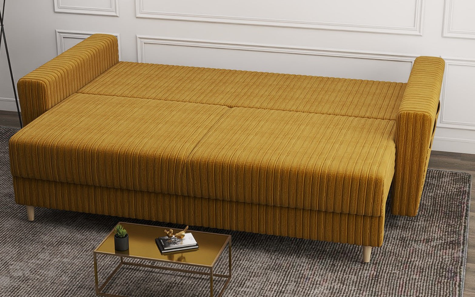 Canapea extensibilă dumonde cu ladă de depozitare si sezut confortabil din spuma high-density, Summer Ambience Mustar 225x100 cm