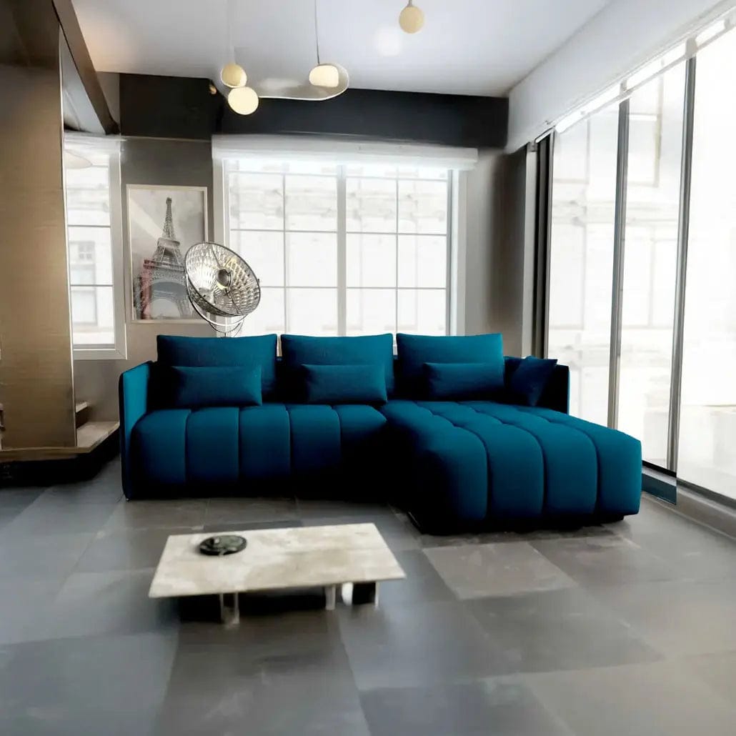 Colțar extensibil dumonde cu ladă de depozitare si sezut confortabil din spuma high-density, Malta Enjoy Petrol II 235x185 cm