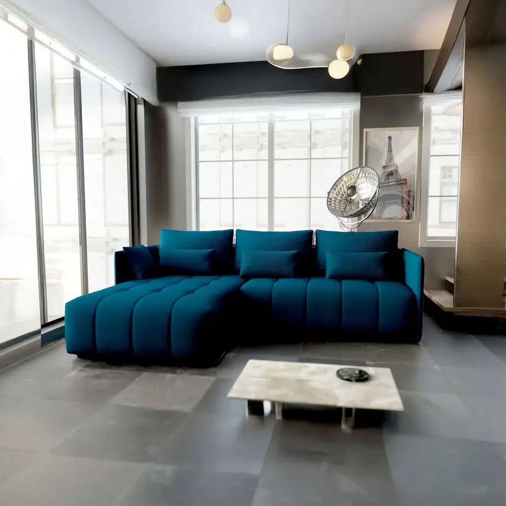 Colțar extensibil dumonde cu ladă de depozitare si sezut confortabil din spuma high-density, Malta Enjoy Petrol 235x185 cm