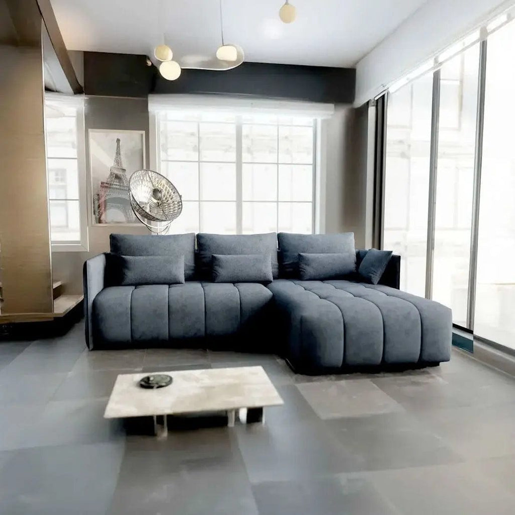 Colțar extensibil dumonde cu ladă de depozitare si sezut confortabil din spuma high-density, Malta Enjoy Antracit II 235x185 cm