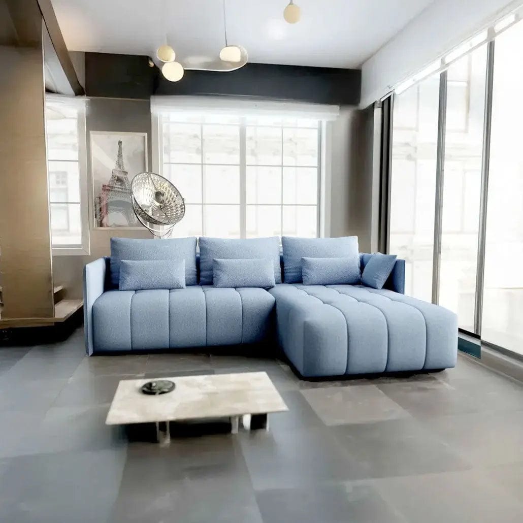 Colțar extensibil dumonde cu ladă de depozitare si sezut confortabil din spuma high-density, Malta Enjoy Blue II 235x185 cm