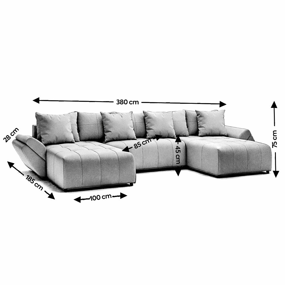 Colțar extensibil dumonde cu ladă de depozitare si sezut confortabil din spuma high-density, Berlin U Euphoria Verde 380x180 cm