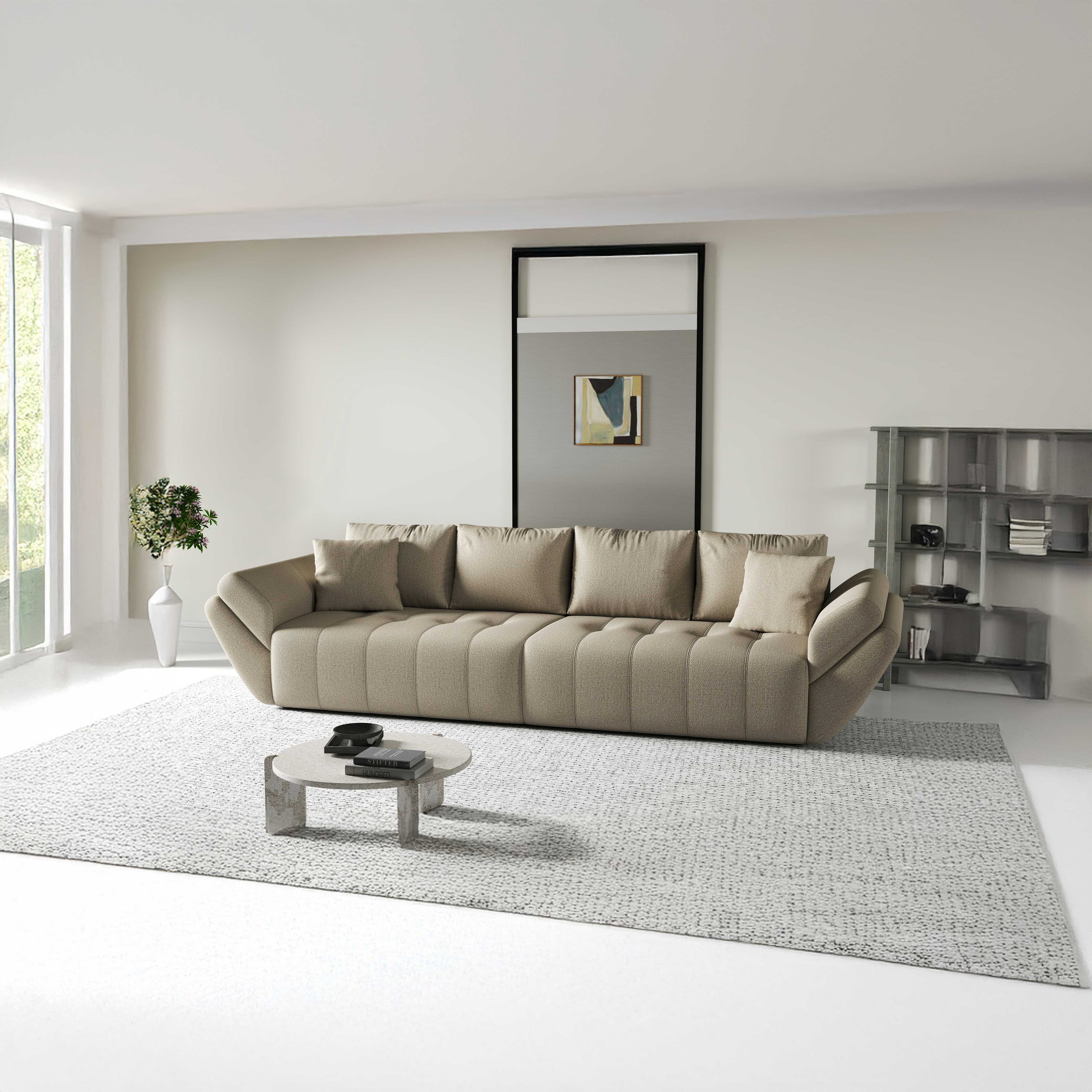 Canapea extensibilă dumonde cu ladă de depozitare si sezut confortabil din spuma high-density, Berlin Enjoy Camel 300x100 cm