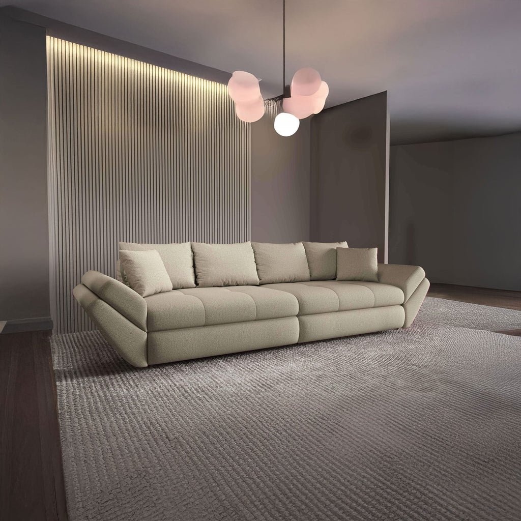 Canapea extensibilă dumonde cu ladă de depozitare si sezut confortabil din spuma high-density, Loana Enjoy Camel 300x100 cm