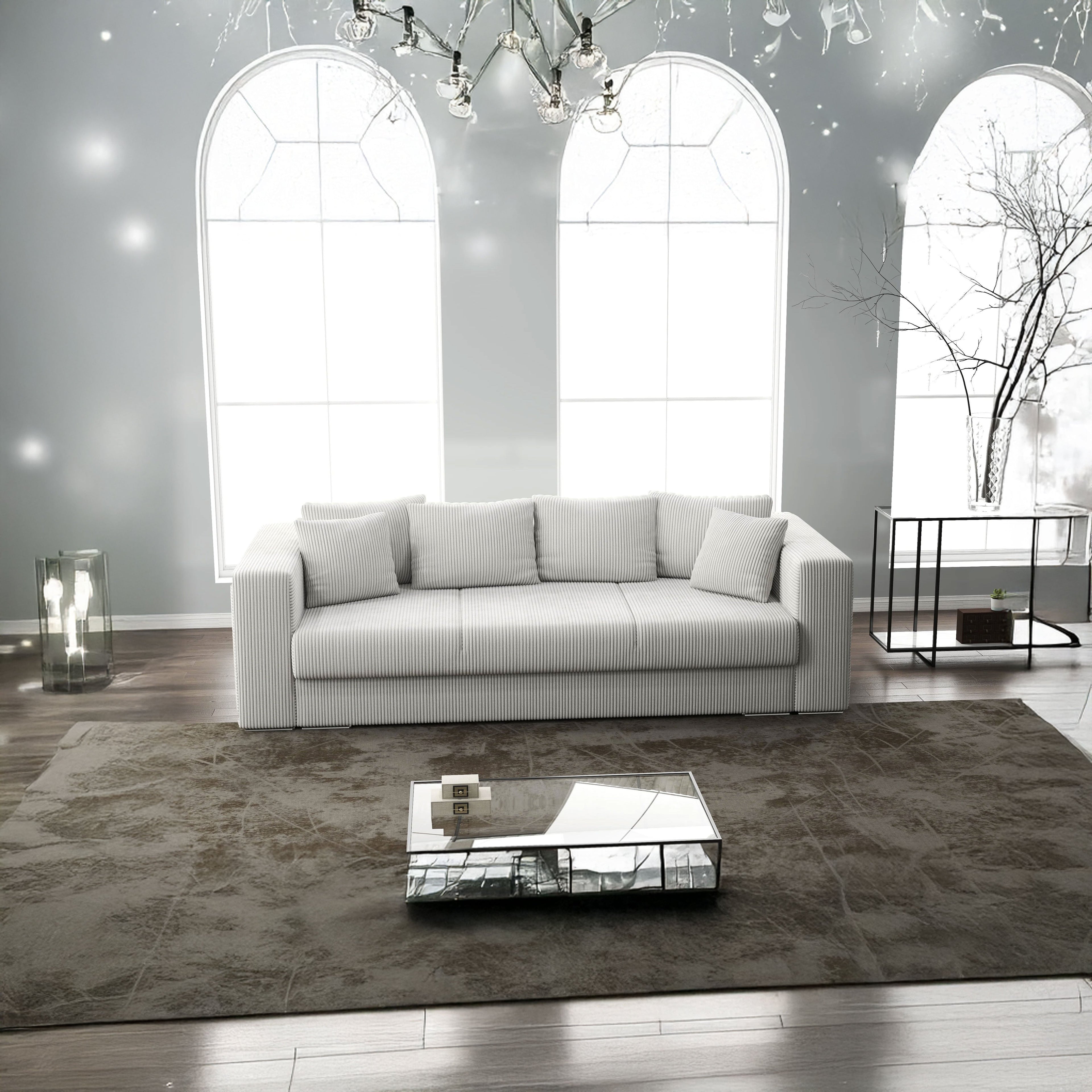 Canapea extensibilă dumonde cu ladă de depozitare si sezut confortabil din spuma high-density, Gloria Zoom Cream 240x100 cm