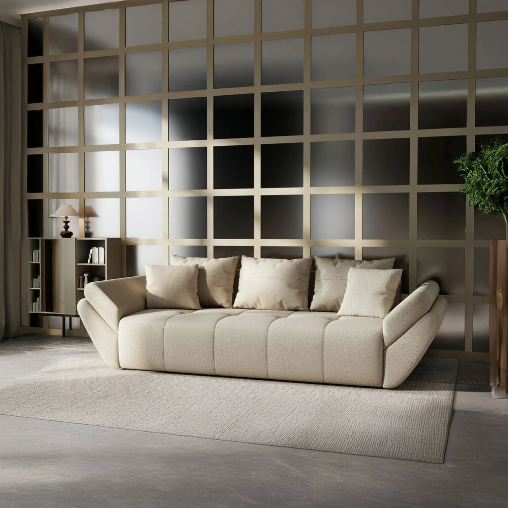 Canapea extensibilă dumonde cu ladă de depozitare si sezut confortabil din spuma high-density, Berlin Enjoy Camel 250x100 cm