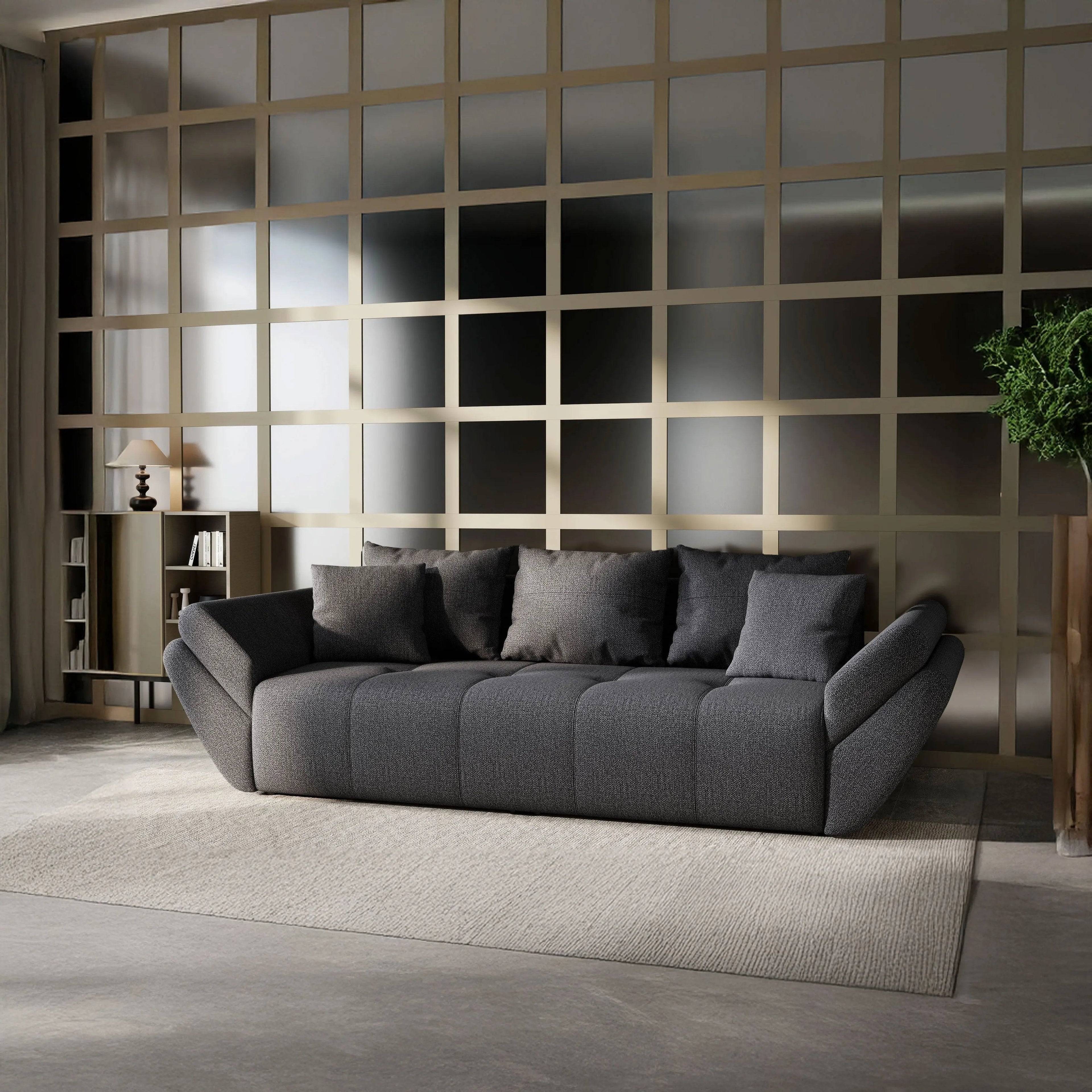 Canapea extensibilă dumonde cu ladă de depozitare si sezut confortabil din spuma high-density, Berlin Enjoy Graphite 250x100 cm