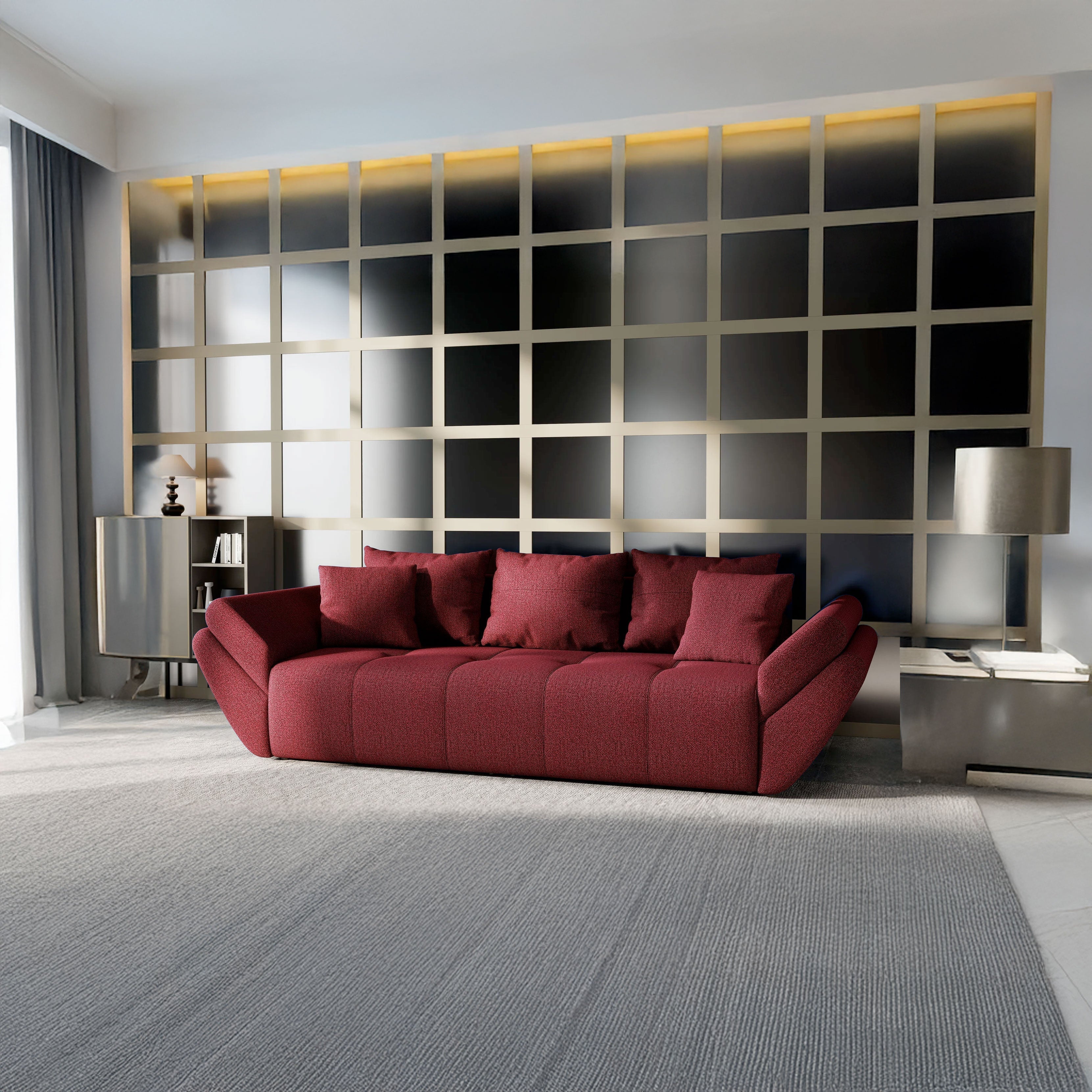 Canapea extensibilă dumonde cu ladă de depozitare si sezut confortabil din spuma high-density, Berlin Enjoy Winery 250x100 cm
