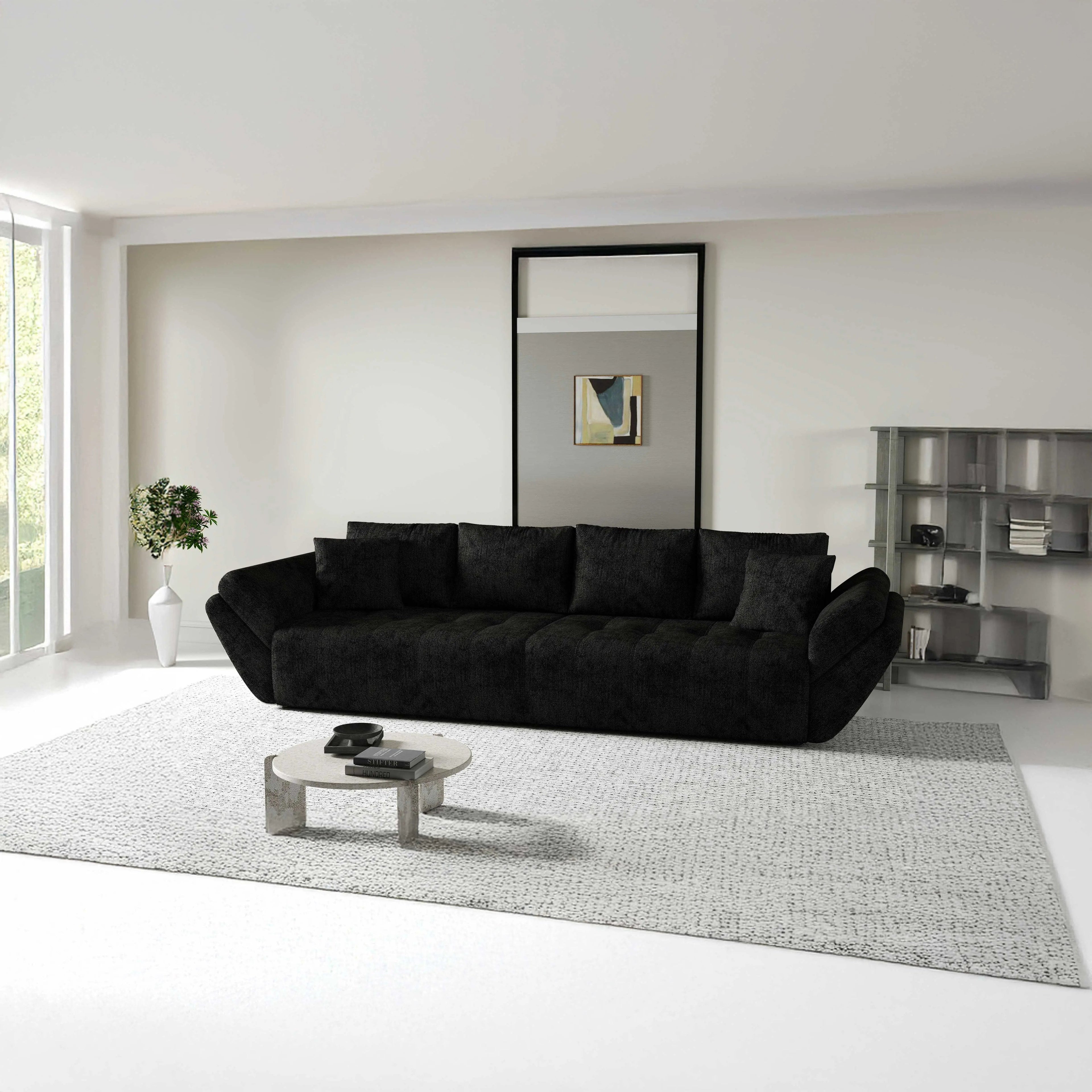 Canapea extensibilă dumonde cu ladă de depozitare si sezut confortabil din spuma high-density, Berlin Enjoy Black 300x100 cm