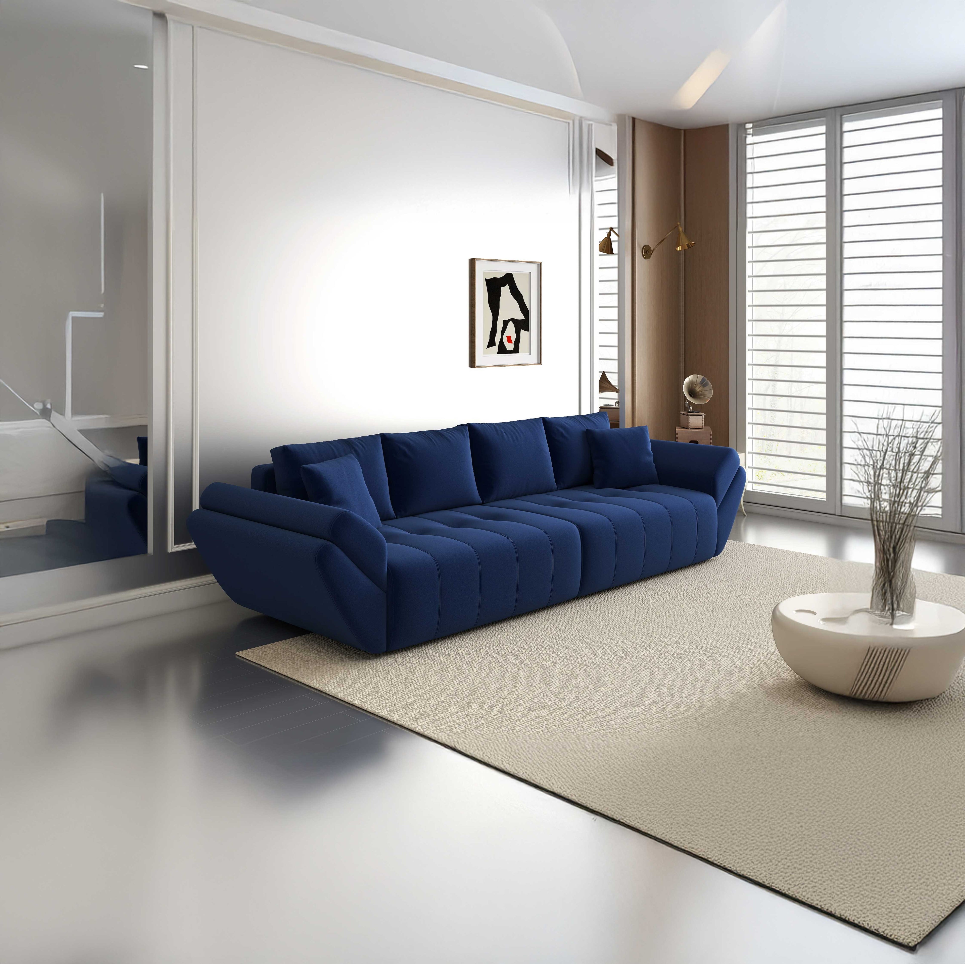 Canapea extensibilă dumonde cu ladă de depozitare si sezut confortabil din spuma high-density, Berlin Royal Blue 300x100 cm