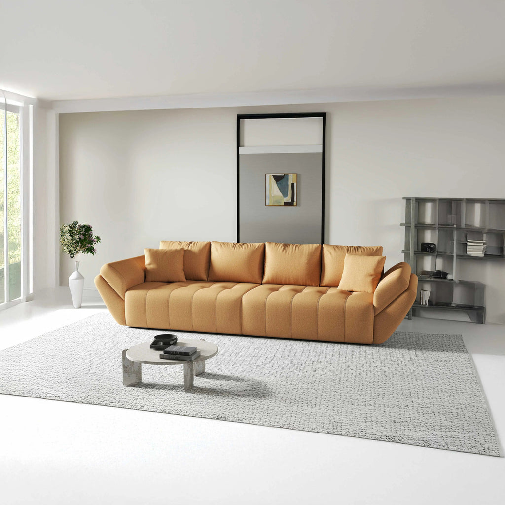 Canapea extensibilă dumonde cu ladă de depozitare si sezut confortabil din spuma high-density, Berlin Enjoy Mango 300x100 cm