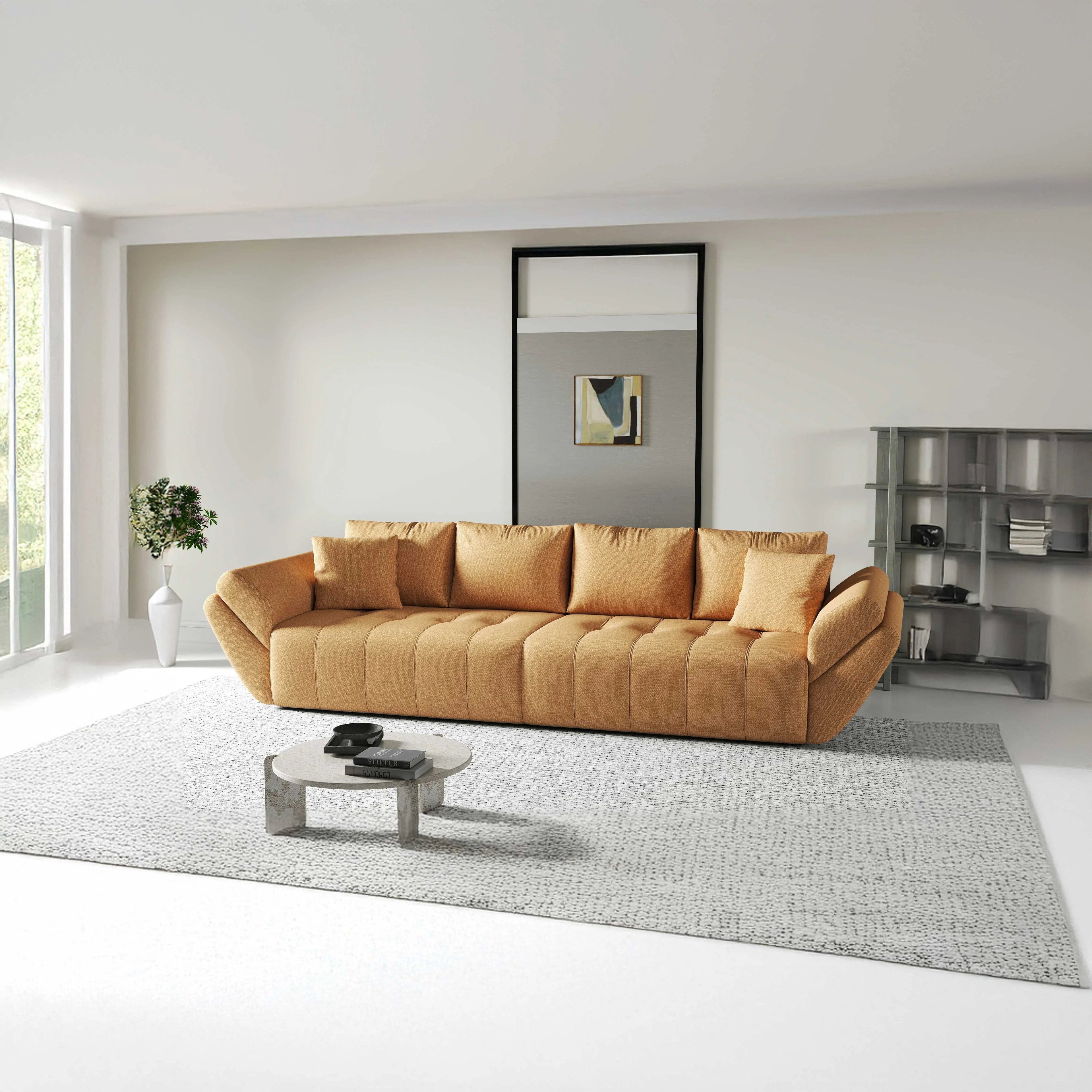 Canapea extensibilă dumonde cu ladă de depozitare si sezut confortabil din spuma high-density, Berlin Enjoy Mango 300x100 cm
