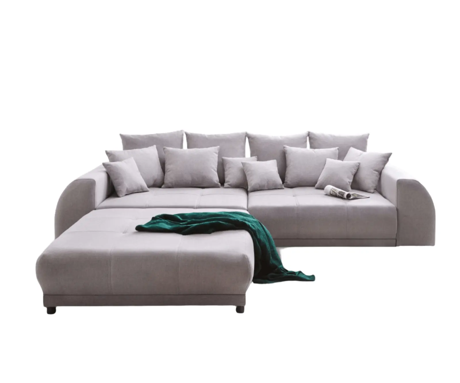 Canapea extensibilă dumonde cu 2 lăzi de depozitare si sezut confortabil din spuma high-density, Verona Enjoy Grey 310x100 cm cu taburet inclus