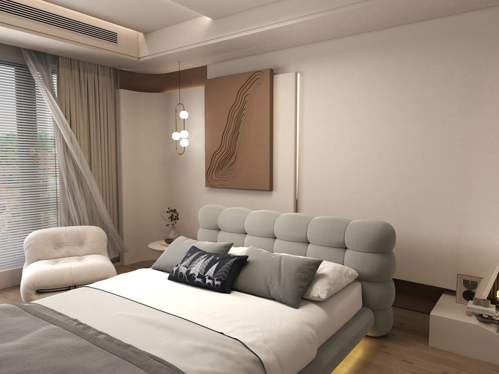 Pat dormitor dumonde, tapitat gri cu LED "floating bed" Cloud 160x200 cm, somiera inclusa