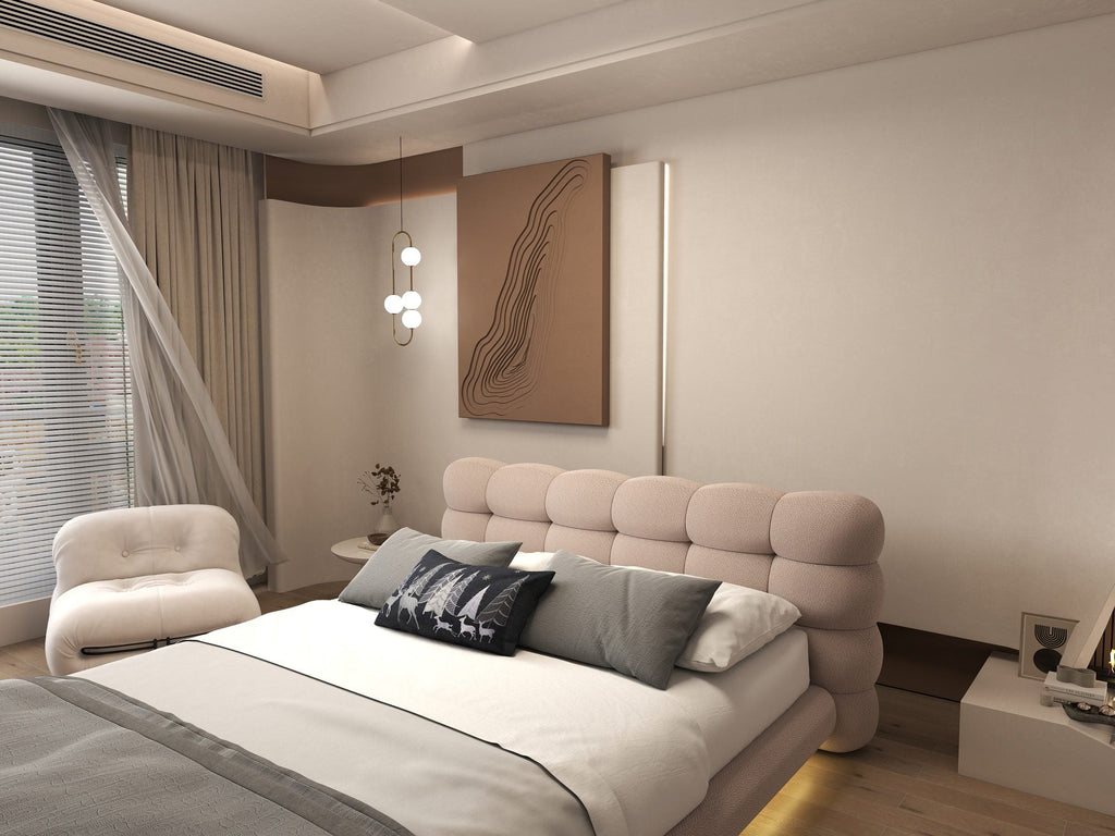 Pat dormitor dumonde, tapitat roz cu LED "floating bed" Cloud 180x200 cm, somiera inclusa