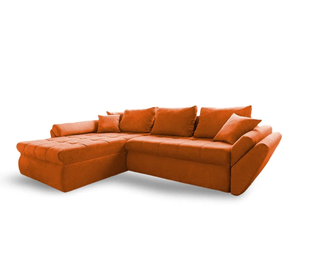Colțar extensibil dumonde ladă de depozitare si sezut confortabil din spuma high-density, Loana Enjoy Orange 270x185 cm
