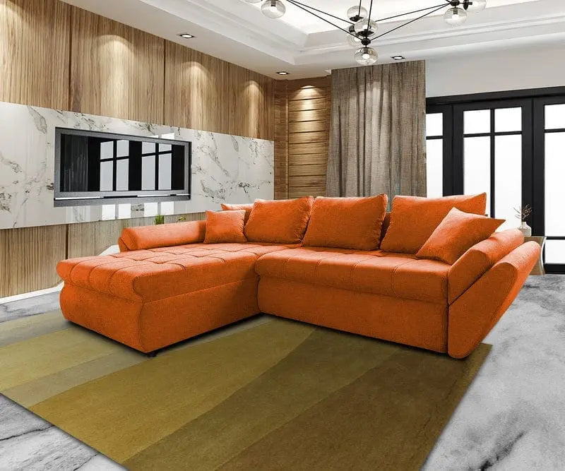 Colțar extensibil dumonde ladă de depozitare si sezut confortabil din spuma high-density, Loana Enjoy Orange 270x185 cm
