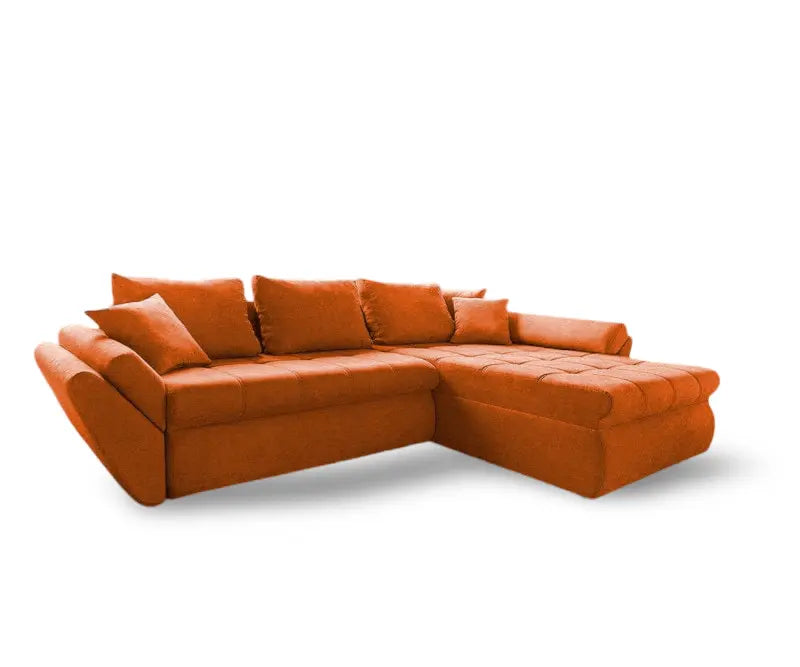 Colțar extensibil dumonde cu ladă de depozitare si sezut confortabil din spuma high-density, Loana Enjoy Orange II 270x185 cm