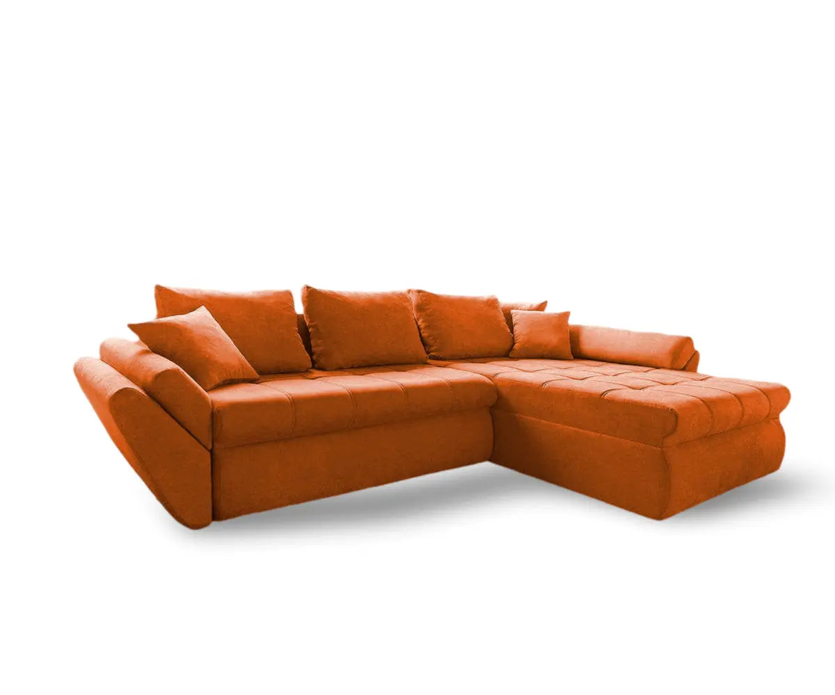 Colțar extensibil dumonde cu ladă de depozitare si sezut confortabil din spuma high-density, Loana Enjoy Orange II 270x185 cm