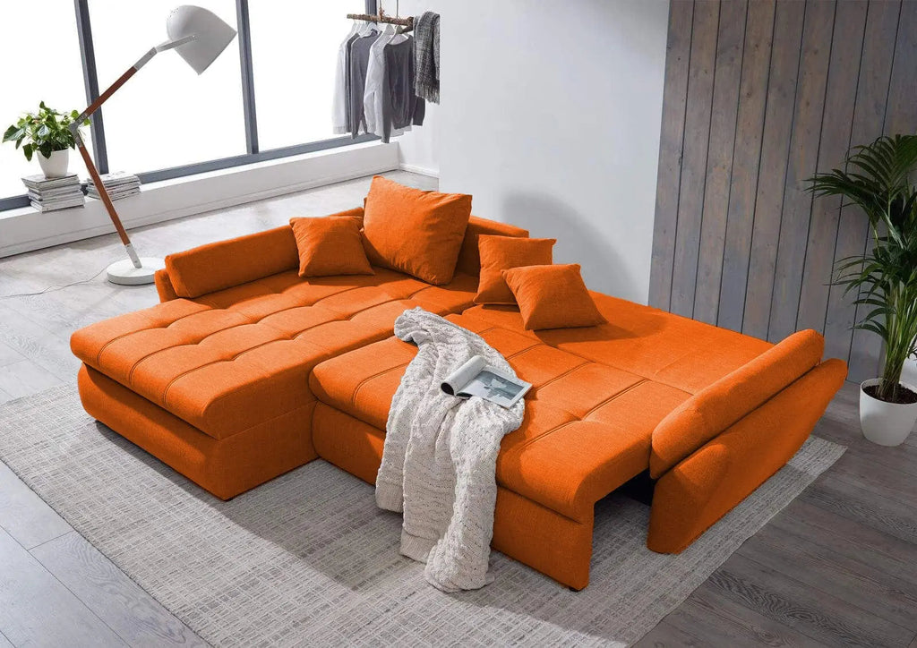 Colțar extensibil dumonde ladă de depozitare si sezut confortabil din spuma high-density, Loana Enjoy Orange 270x185 cm