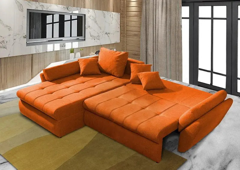 Colțar extensibil dumonde ladă de depozitare si sezut confortabil din spuma high-density, Loana Enjoy Orange 270x185 cm