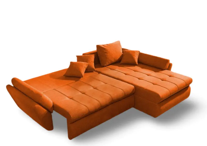 Colțar extensibil dumonde cu ladă de depozitare si sezut confortabil din spuma high-density, Loana Enjoy Orange II 270x185 cm