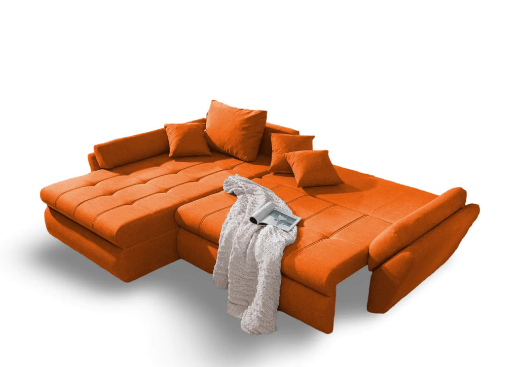 Colțar extensibil dumonde ladă de depozitare si sezut confortabil din spuma high-density, Loana Enjoy Orange 270x185 cm