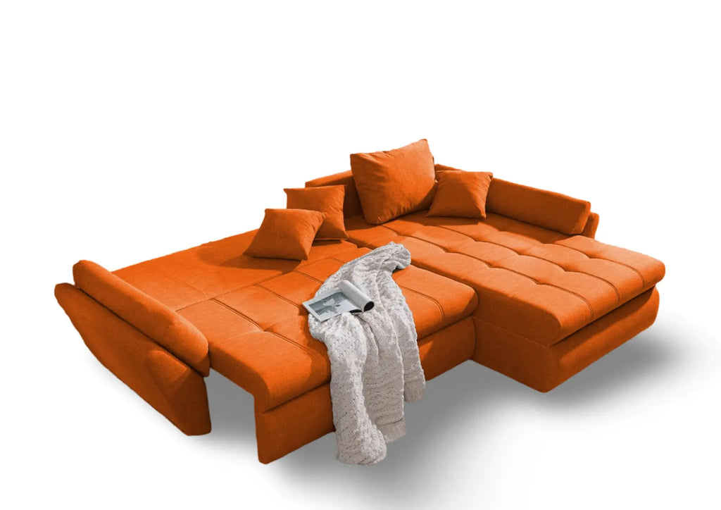 Colțar extensibil dumonde cu ladă de depozitare si sezut confortabil din spuma high-density, Loana Enjoy Orange II 270x185 cm