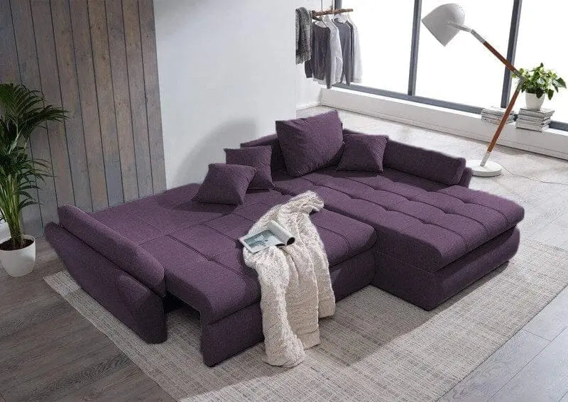 Colțar extensibil dumonde cu ladă de depozitare si sezut confortabil din spuma high-density, Loana Enjoy Lila II 270x185 cm