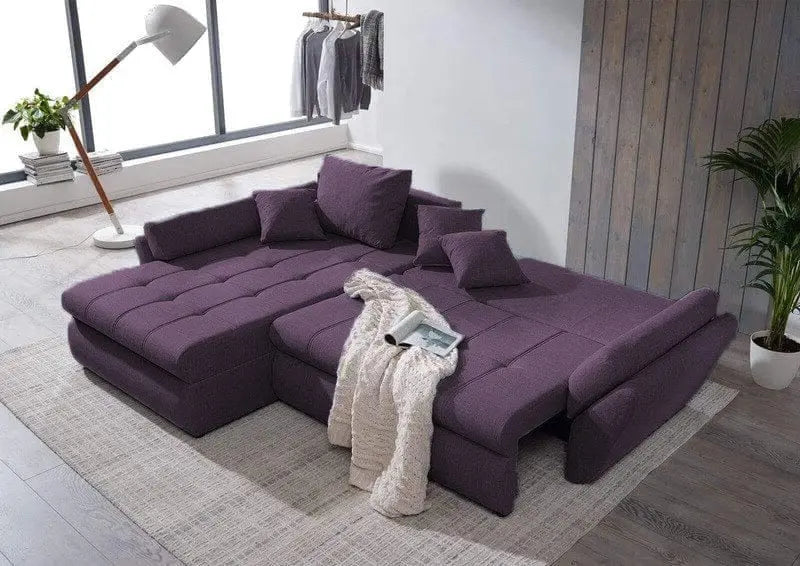 Colțar extensibil dumonde cu ladă de depozitare si sezut confortabil din spuma high-density, Loana Enjoy Lila 270x185 cm