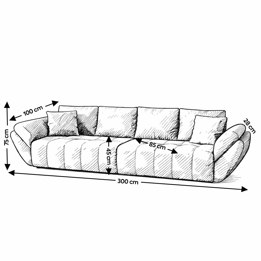 Canapea extensibilă dumonde cu ladă de depozitare si sezut confortabil din spuma high-density, Berlin Euphoria Graphit 300x100 cm