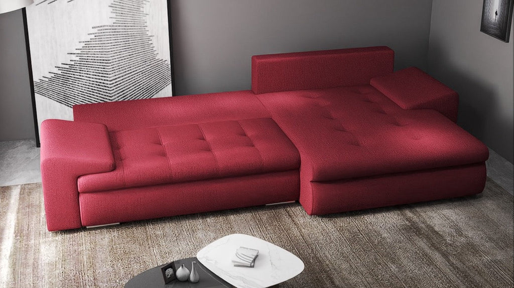 Colțar extensibil dumonde cu ladă de depozitare si sezut confortabil din spuma high-density, Leonardo Enjoy Rosu 260x185 cm II