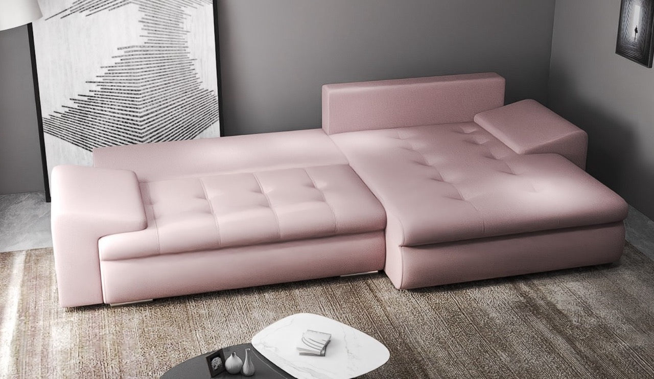 Colțar extensibil dumonde cu ladă de depozitare si sezut confortabil din spuma high-density, Leonardo Enjoy Roz 260x185 cm II