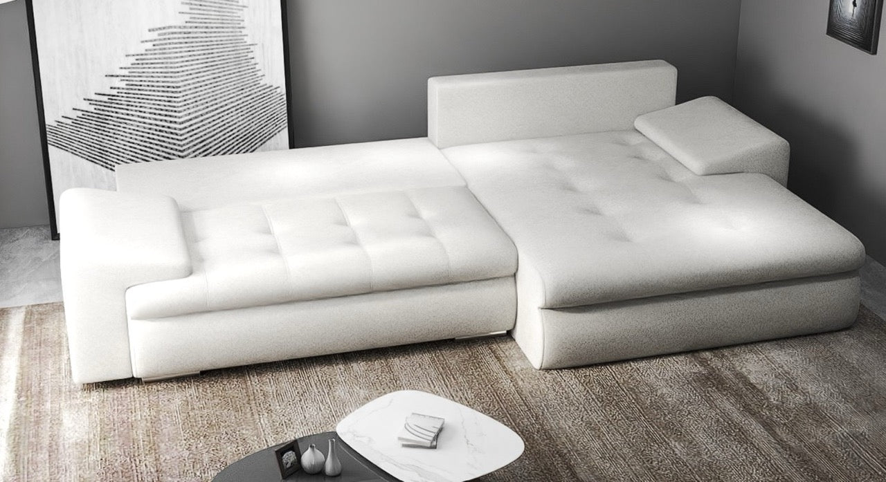 Colțar extensibil dumonde cu ladă de depozitare si sezut confortabil din spuma high-density, Leonardo Euphoria Ivory 260x185 cm II