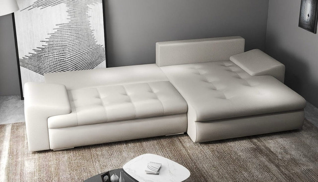 Colțar extensibil dumonde cu ladă de depozitare si sezut confortabil din spuma high-density, Leonardo Enjoy Bej 260x185 cm II