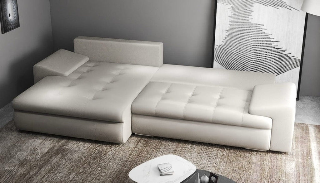 Colțar extensibil dumonde cu ladă de depozitare si sezut confortabil din spuma high-density, Leonardo Enjoy Bej 260x185 cm
