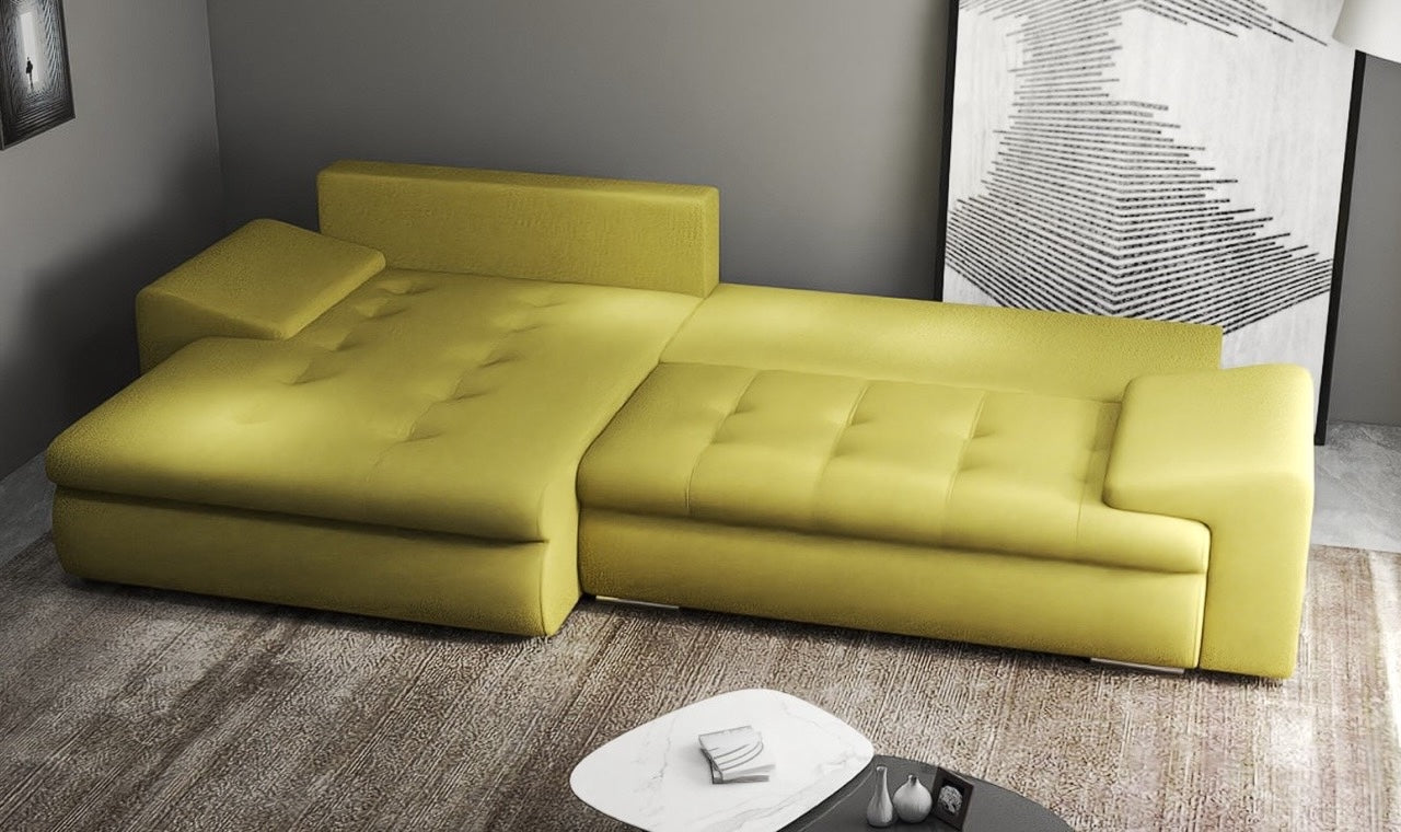 Colțar extensibil dumonde cu ladă de depozitare si sezut confortabil din spuma high-density, Leonardo Enjoy Verde 260x185 cm