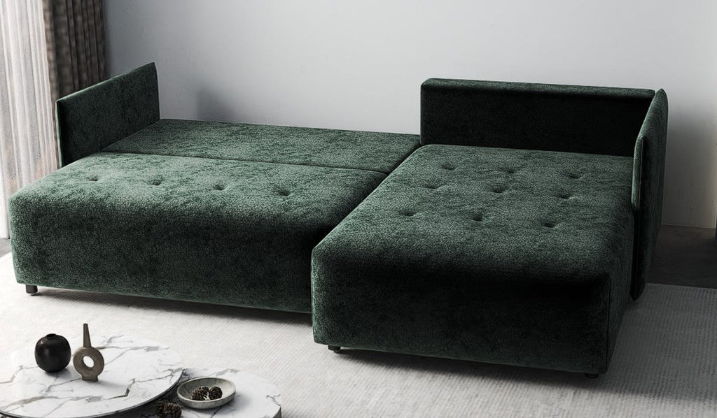 Colțar extensibil dumonde cu ladă de depozitare si sezut confortabil din spuma high-density, Malta Euphoria Green 235x185 cm