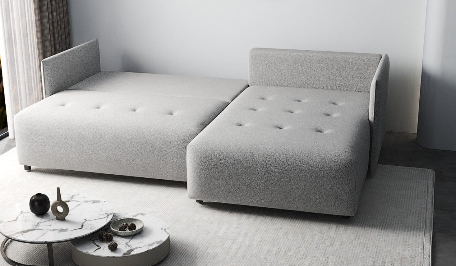 Colțar extensibil dumonde cu ladă de depozitare si sezut confortabil din spuma high-density, Malta Euphoria Dove 235x185 cm