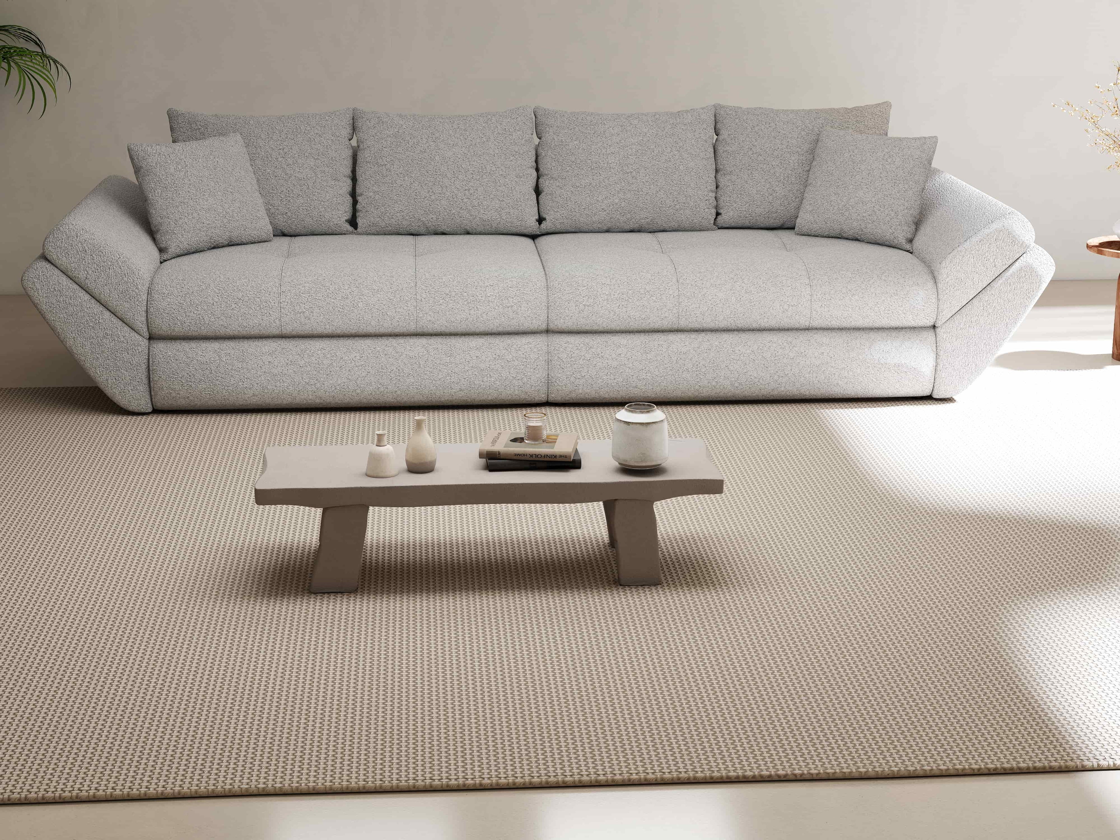 Canapea extensibilă dumonde cu ladă de depozitare si sezut confortabil din spuma high-density, Loana Euphoria Dove 300x100 cm