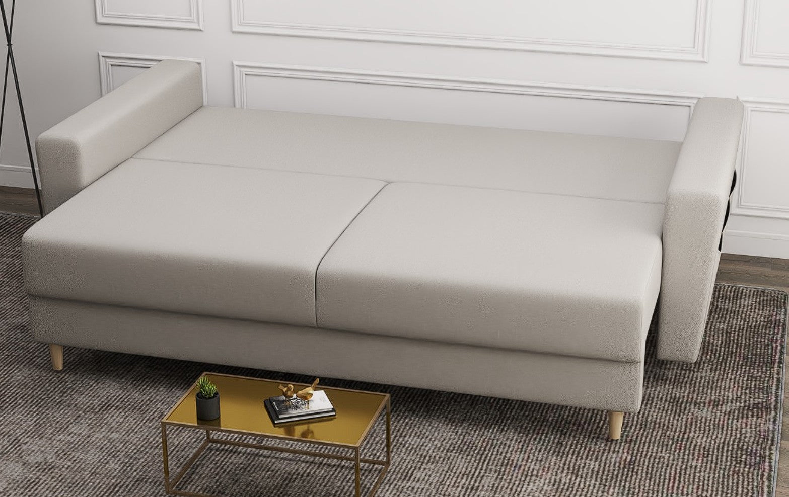 Canapea extensibilă dumonde cu ladă de depozitare si sezut confortabil din spuma high-density, Summer Enjoy Bej 225x100 cm
