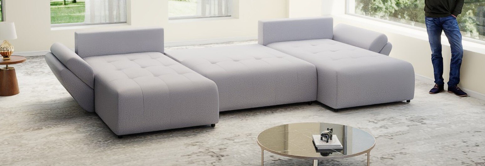Colțar extensibil dumonde cu ladă de depozitare si sezut confortabil din spuma high-density, Berlin U Enjoy Gri 380x180 cm