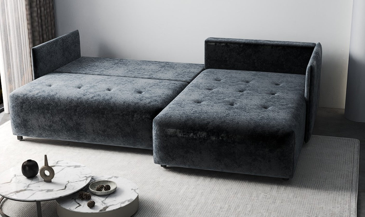 Colțar extensibil dumonde cu ladă de depozitare si sezut confortabil din spuma high-density, Malta Euphoria Grafit II 235x185 cm