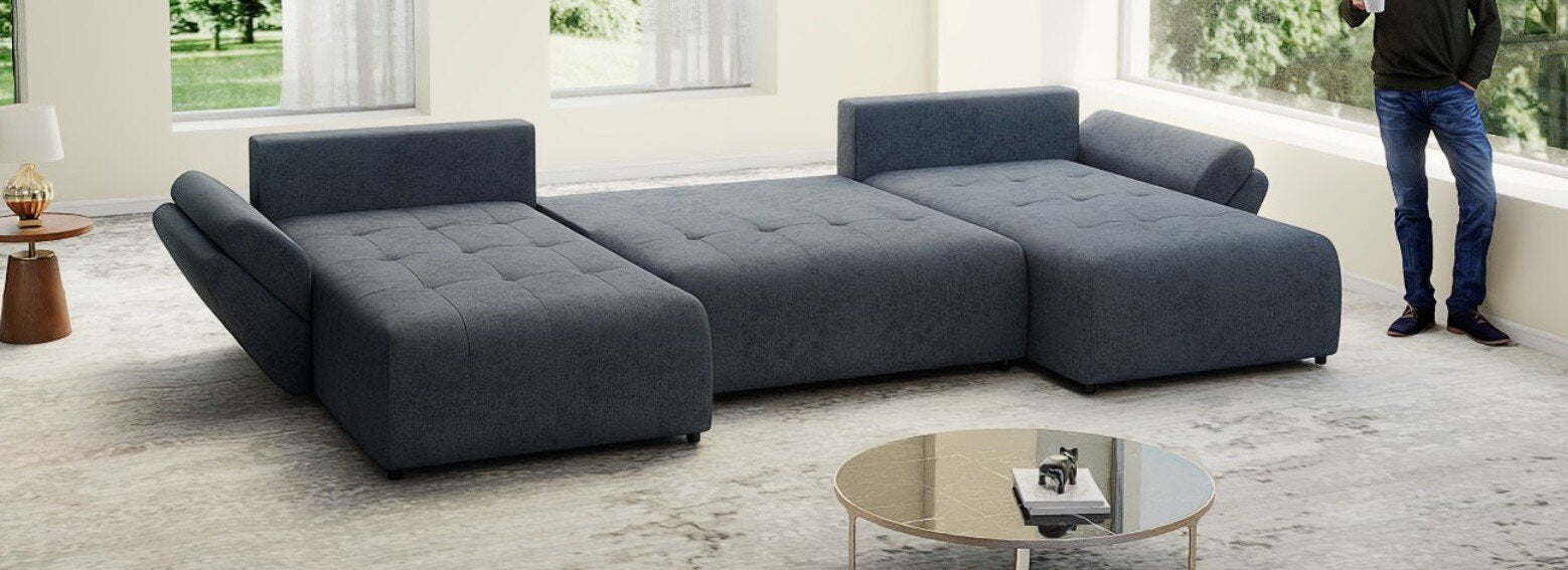 Colțar extensibil dumonde cu ladă de depozitare si sezut confortabil din spuma high-density, Berlin U Enjoy Antracit 380x180 cm