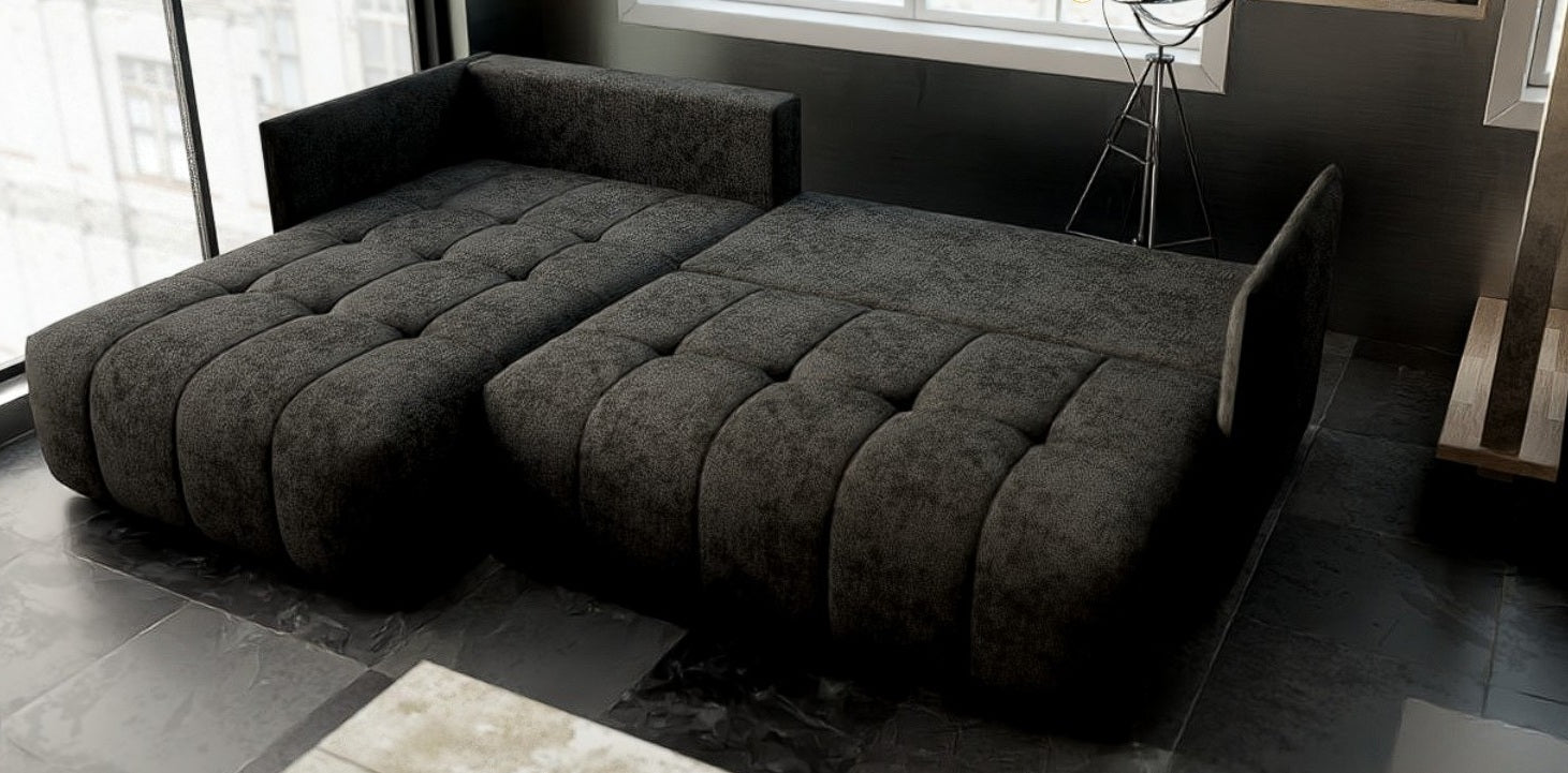 Colțar extensibil dumonde cu ladă de depozitare si sezut confortabil din spuma high-density, Malta Enjoy Black 235x185 cm
