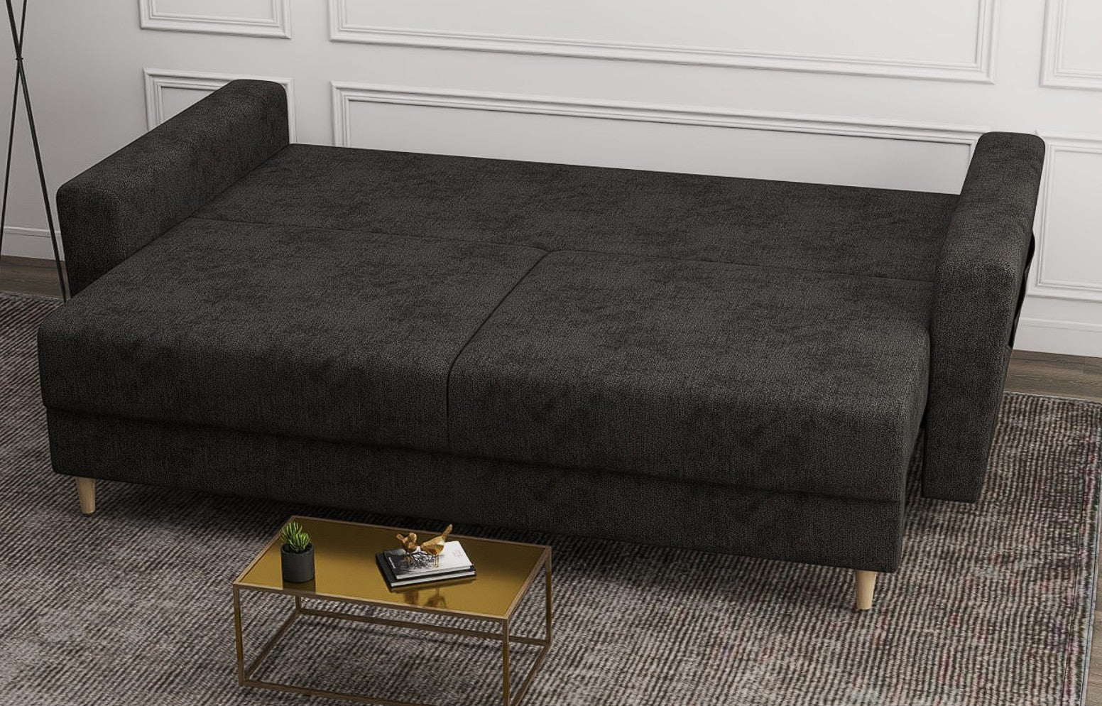 Canapea extensibilă dumonde cu ladă de depozitare si sezut confortabil din spuma high-density, Summer Enjoy Negru 225x100 cm