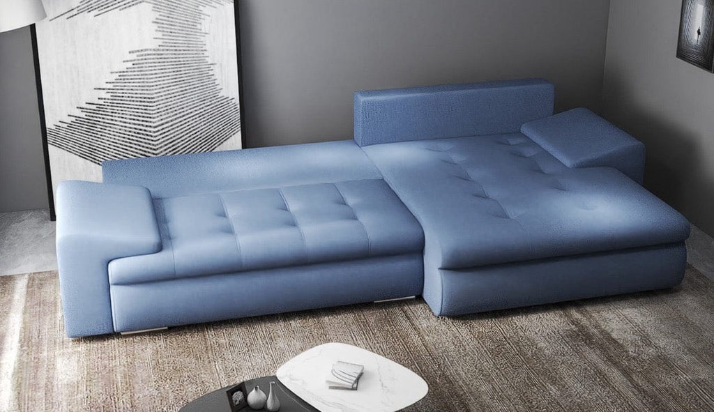 Colțar extensibil dumonde cu ladă de depozitare si sezut confortabil din spuma high-density, Leonardo Enjoy Albastru 260x185 cm II