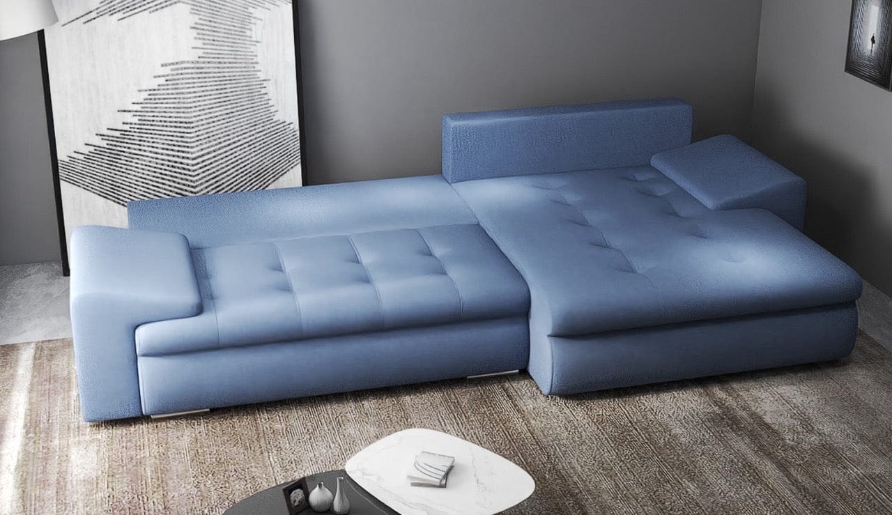 Colțar extensibil dumonde cu ladă de depozitare si sezut confortabil din spuma high-density, Leonardo Enjoy Albastru 260x185 cm II