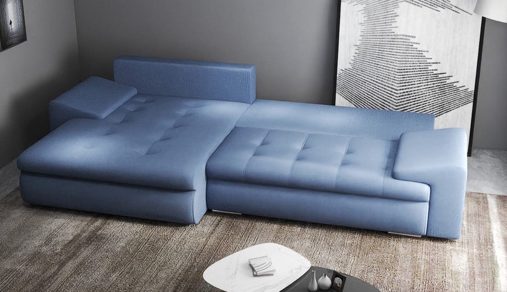 Colțar extensibil dumonde cu ladă de depozitare si sezut confortabil din spuma high-density, Leonardo Enjoy Albastru 260x185 cm
