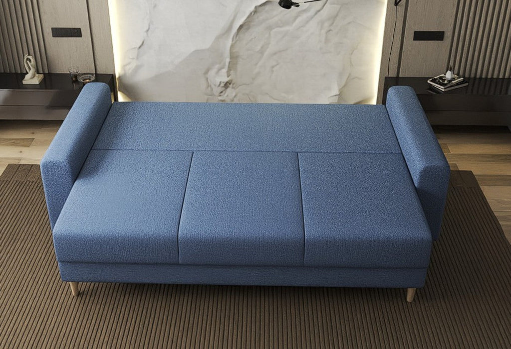 Canapea extensibilă dumonde cu ladă de depozitare si sezut confortabil din spuma high-density, Kronos Enjoy Albastru 210x100 cm